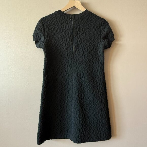 Women's M Zara Floral Jacquard Embossed Black Knit Short Sleeve Mini Shift - Picture 6 of 9